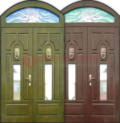 Стальная арочная дверь со стеклом ДА-17 для монолитного дома в Пушкино