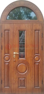 Двустворчатая железная дверь МДФ со стеклом в форме арки ДА-52 в Пушкино