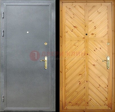 Серая металлическая дверь с евровагонкой ДЕ-12 в Пушкино