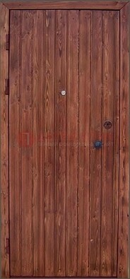 Коричневая железная дверь с евровагонкой ДЕ-18 в Пушкино