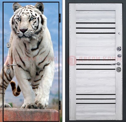 Стальная дверь с фотопечатью тигра ДФ-12 в Пушкино