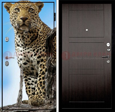 Железная дверь с рисунком гепарда снаружи ДФ-27 в Пушкино