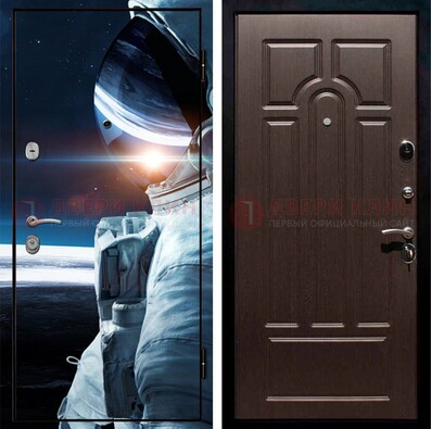Стальная дверь с фотопечатью космонавта ДФ-4 в Пушкино