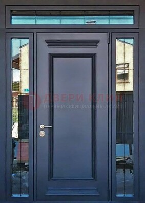 Черная металлическая дверь с фрамугой и филенкой ДФГ-19 в Пушкино