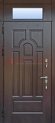 Железная дверь с фрамугой в коричневом цвете ДФГ-22 в Пушкино