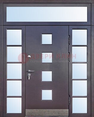 Современная железная дверь со стеклом и фрамугами ДФГ-4 в Пушкино