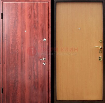 Красная железная дверь с ламинатом ДЛ-3 в Пушкино