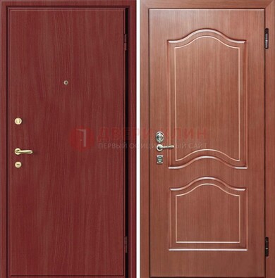 Красная металлическая дверь с ламинатом МДФ внутри ДЛ-8 в Пушкино