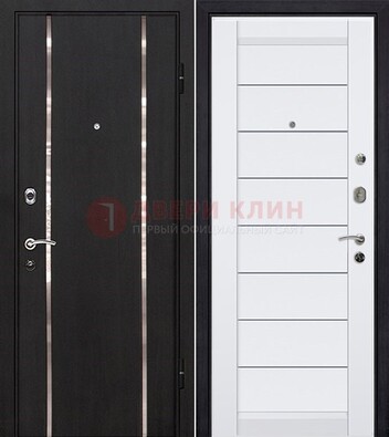 Черная входная дверь с МДФ и декоративными вставками ДМ-143 в Пушкино