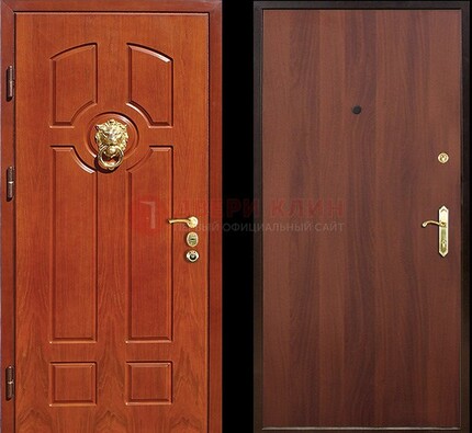 Оранжевая стальная дверь с МДФ ламинат внутри ДМ-18 в квартиру в Пушкино