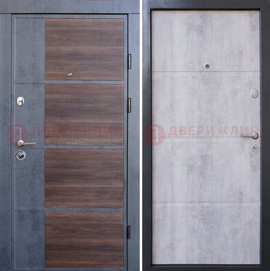 Серая железная дверь коричневой вставкой с терморазрывом и МДФ ДМ-211 в Пушкино
