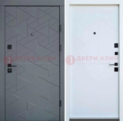 Серая металлическая дверь МДФ с узором  ДМ-224 в Пушкино