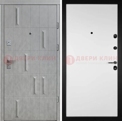 Серая стальная дверь с рисунком МДФ и внутри Белый ясень ДМ-280 в Пушкино