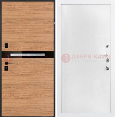 Железная коричневая дверь с МДФ в белом цвете ДМ-313 в Пушкино