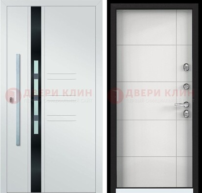 Металлическая дверь в белом цвете с МДФ ДМ-323 в Пушкино