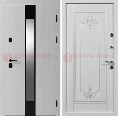Белая металлическая дверь МДФ с зеркальной вставкой ДМ-324 в Пушкино
