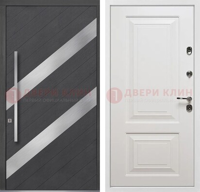 Серая входная дверь МДФ с металлическими вставками ДМ-325 в Пушкино