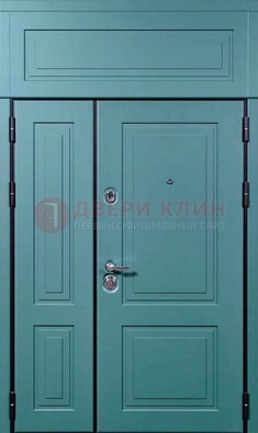 Синяя металлическая дверь с МДФ и верхней фрамугой ДМ-339 в Пушкино