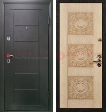 Темная железная дверь с МДФ в квартиру ДМ-344 в Пушкино