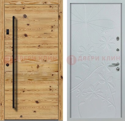 Металлическая дверь с МДФ в светлом цвете ДМ-412 в Пушкино