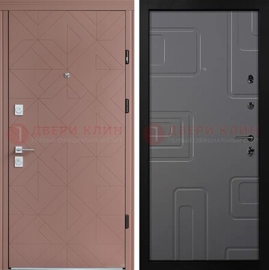 Красная стальная дверь в квартиру с МДФ хайтек ДМ-493 в Пушкино