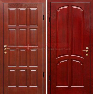 Красная металлическая дверь с массивом дуба ДМД-15 в Пушкино