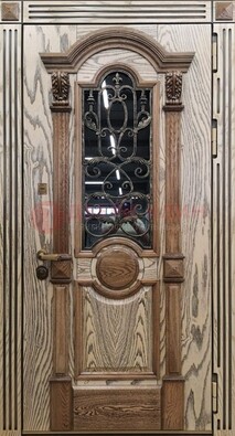 Железная дверь с массивом дуба со стеклом и ковкой ДМД-47 в Пушкино