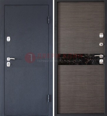 Черная железная дверь с порошковым напылением МДФ внутри ДП-114 в Пушкино