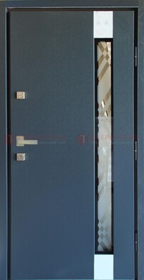 Серая стальная дверь с порошковым покрытием и стеклянной вставкой ДП-216 в Красноармейске