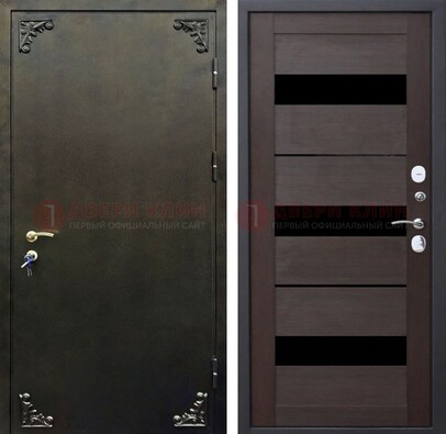 Темная входная дверь с порошковым покрытием и МДФ со стеклом ДП-236 в Пушкино