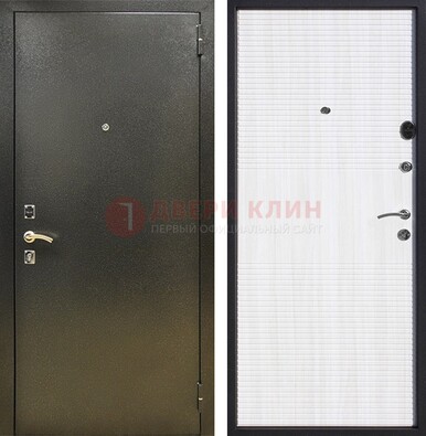 Стальная темно-серая дверь с порошковой отделкой и МДФ Белый ясень ДП-279 в Пушкино