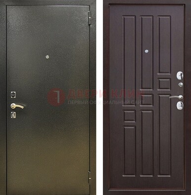 Входная темно-серая дверь с порошковым напылением и коричневой МДФ ДП-301 в Пушкино