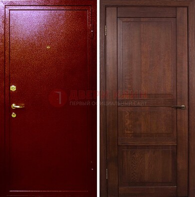 Красная железная дверь с порошковым окрасом ДП-58 в Пушкино
