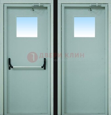Серая металлическая противопожарная дверь со стеклянной вставкой ДПП-3 в Пушкино