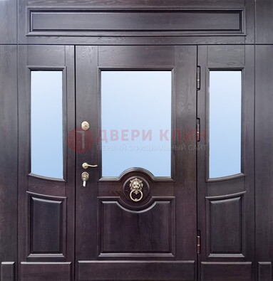 Филенчатая металлическая дверь с панелью МДФ и стеклом ДПР-102 в Пушкино