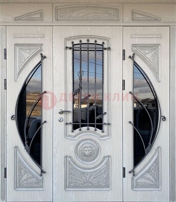 Большая парадная дверь Винорит со стеклом и ковкой ДПР-108 в Пушкино