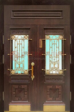Парадная дверь со вставками из стекла и ковки ДПР-43 для каркасного дома в Пушкино