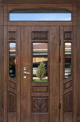 Парадная стальная дверь Винорит со стеклом и резьбой ДПР-97 в Пушкино