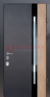 Черная металлическая дверь МДФ со стеклом ДС-14 в Пушкино