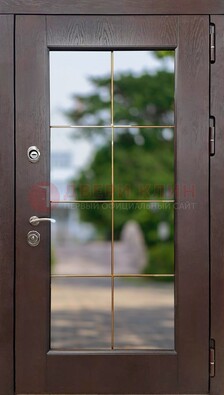 Коричневая стальная дверь со стеклом ДС-19 в Пушкино