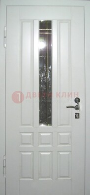 Белая металлическая дверь со стеклом ДС-1 в загородный дом в Пушкино