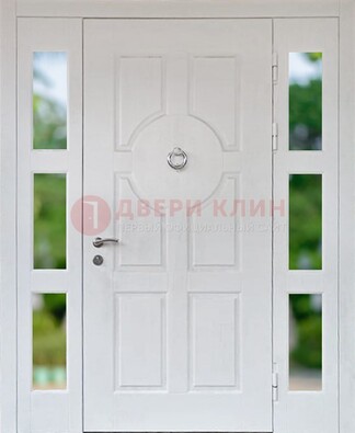 Белая стальная дверь со стеклом и фрамугами ДС-20 в Пушкино