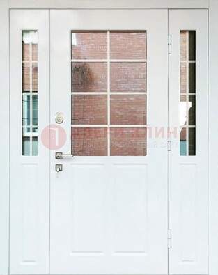 Белая стальная дверь со стеклом и фрамугами ДС-27 в Пушкино