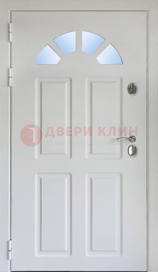 Белая стальная дверь МДФ со стеклом для дома ДС-37 в Пушкино