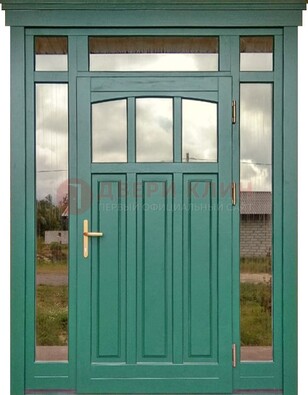 Зеленая металлическая дверь МДФ со стеклом ДС-43 в Пушкино