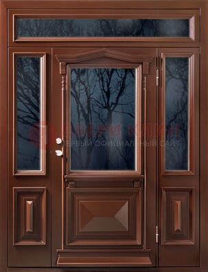 Коричневая металлическая дверь со стеклом ДС-67 в Пушкино