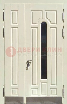 Белая двухстворчатая металлическая дверь со стеклом ДС-71 в Пушкино