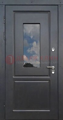 Чёрная металлическая дверь со стеклом ДС-77 в Пушкино