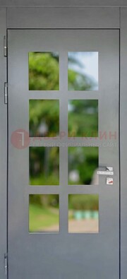 Серая металлическая дверь со стеклом ДС-78 в Пушкино