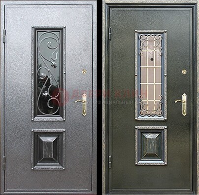 Звукоизоляционная металлическая дверь со стеклом и ковкой ДСК-12 в Пушкино
